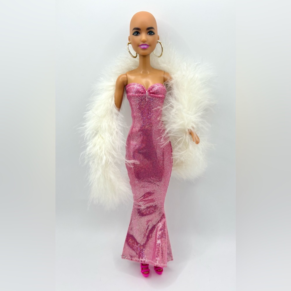 Barbie Fashionistas Doll #150 Bald No Hair Hoop Earrings Redressed Glamorous
